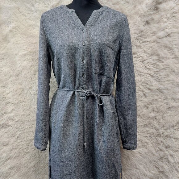 Roots 100% Cotton Gray Long Sleeve Button Up V-Neck Sweater Dress v - Picture 1 of 8